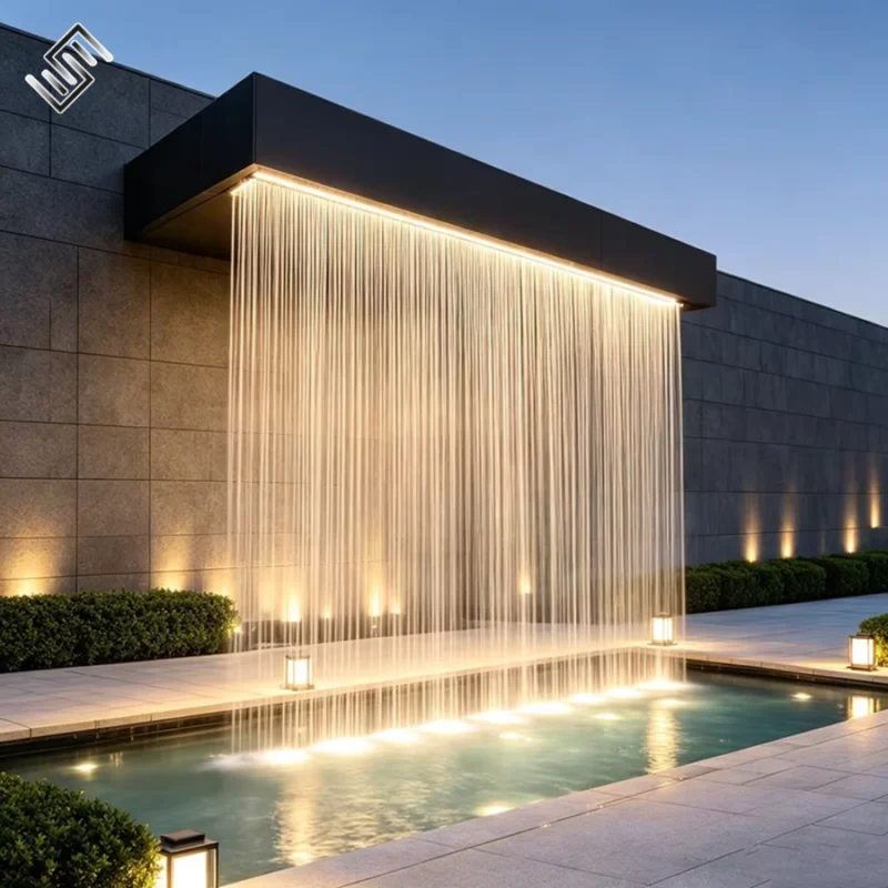 ستارة مائية مطرية ستانلس 304 بإضاءة LED — 5 مقاسات للمداخل والفنادق والفلل